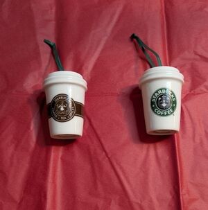 2016 Starbucks Coffee Ceramic To Go Cup Mini Ornaments Mugs - 2 Pieces